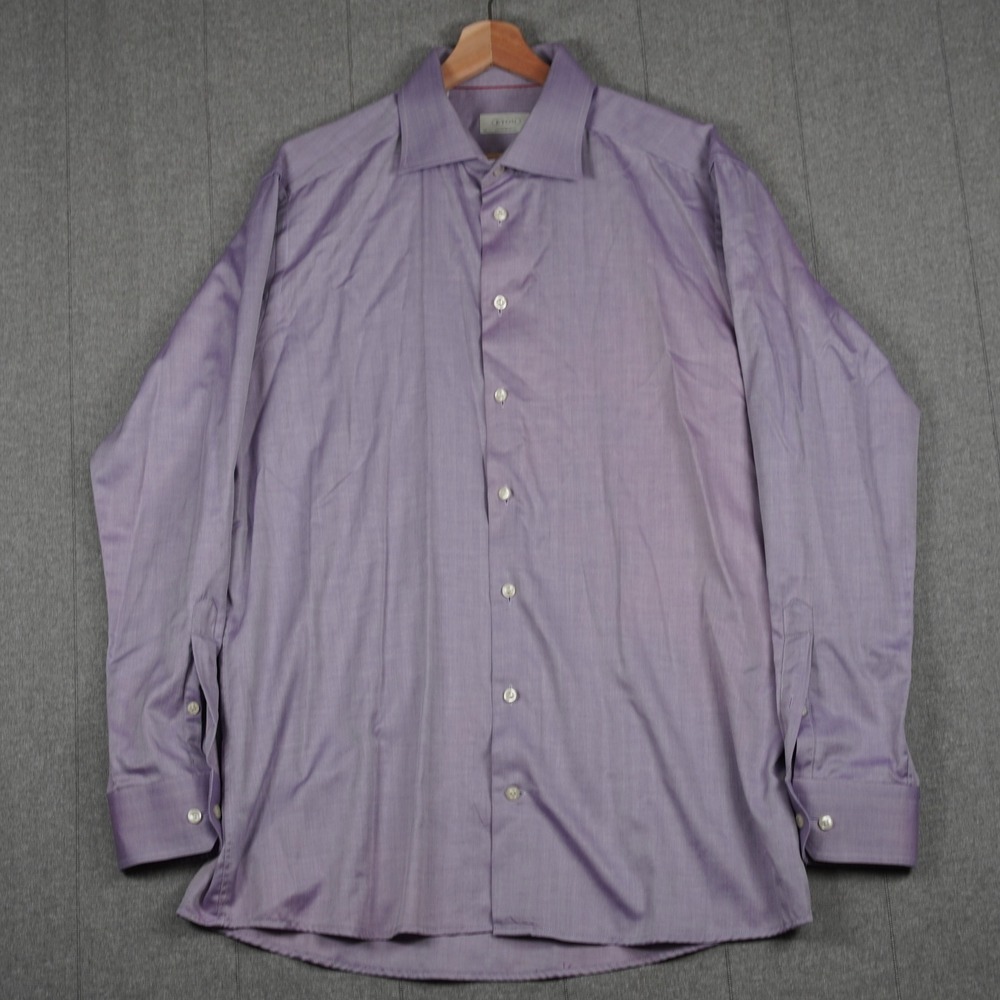 Eton Cambridge Mens Tag 43 17 Fits 46 Purple Herringbone Dress Shirt Long Sleeve